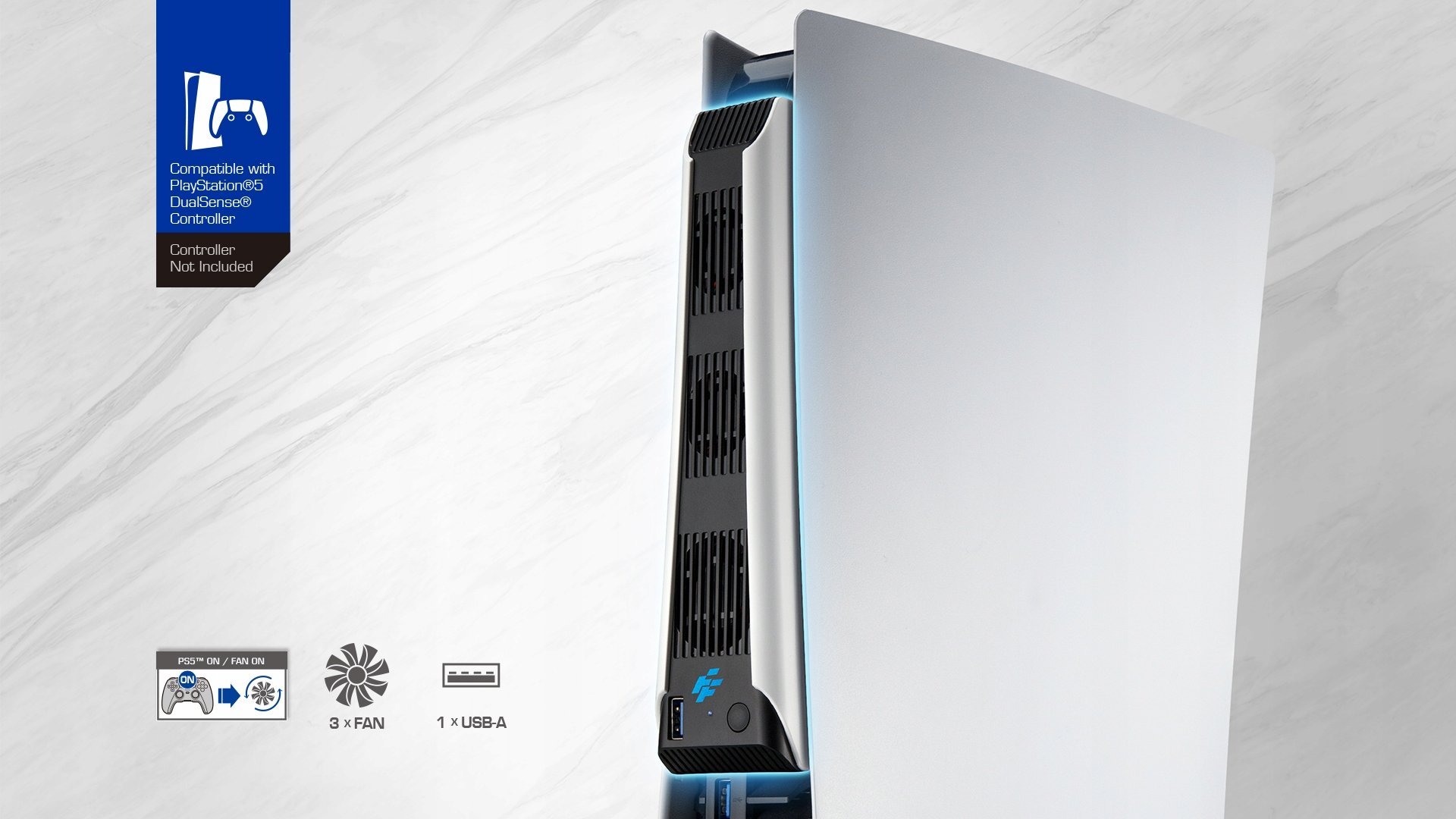 Ventilator ftohës për konzollë Sony PS5, 3 fane, 2 nivele shpejtësie, i zi