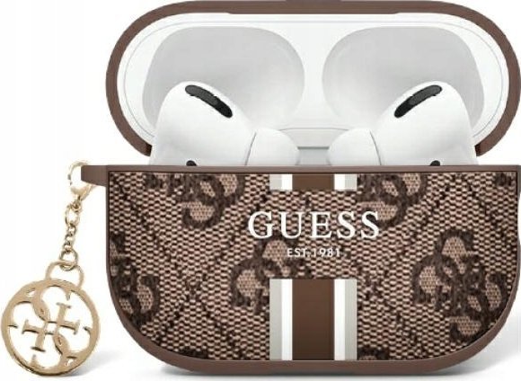 Mbulesë Guess GUA2P4RPSW për AirPods 1/2, motiv 4G me vija, kafe