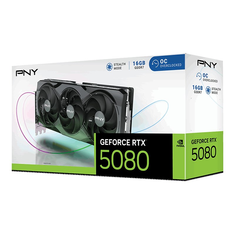 Kartelë grafike PNY GeForce RTX 5080 Overclocked Triple Fan GPU NVIDIA 16 GB GDDR7