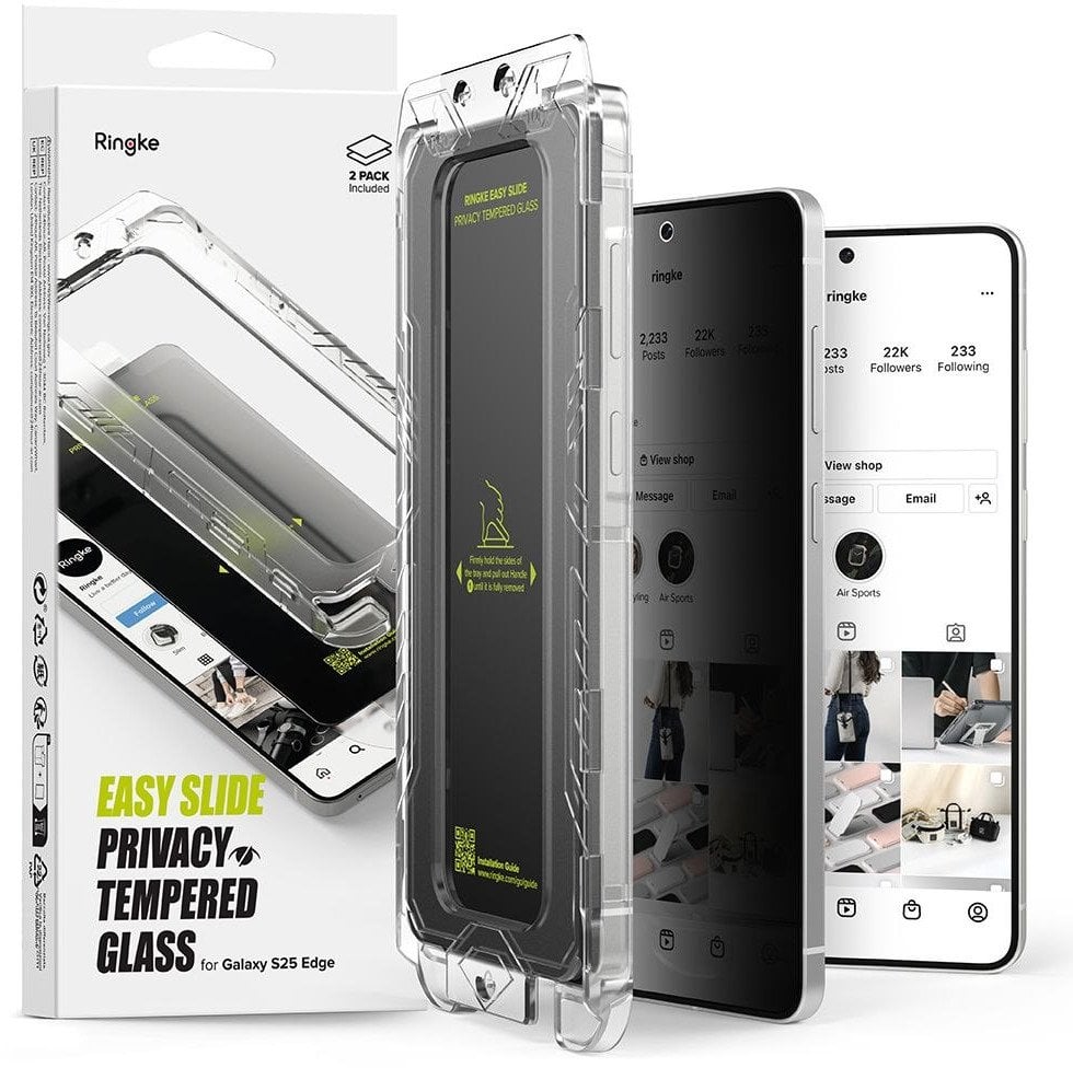 Xham mbrojtës Ringke Easy Slide për Galaxy S25 Edge, Privacy, 2 copë, transparent