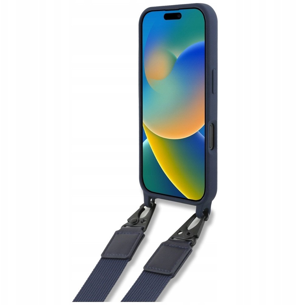 Këllëf silikoni Red Bull Vertical Logo Crossbody për iPhone 16, MagSafe, blu e errët