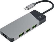 Адаптер USB C Green Cell Connect, хаб 3x USB 3.1, HDMI 4K 60Hz, сив