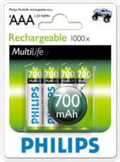 Bateri të rikarikueshme Philips AAA R03, 700mAh, 1.2V, 4 copë