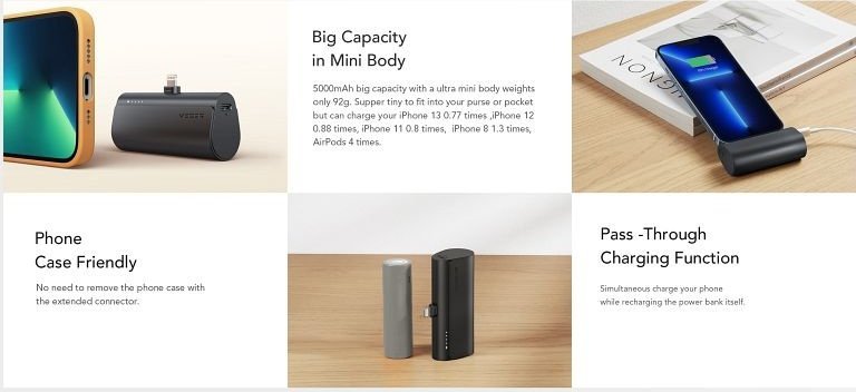 Надворешна батерија Вегер ПлугОН L, 5000mAh, 20W, за ајфон, црна