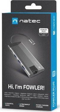 Stacion dokimi Natec Fowler Plus NMP-1690, USB-C, HDMI RJ-45 SD, gri