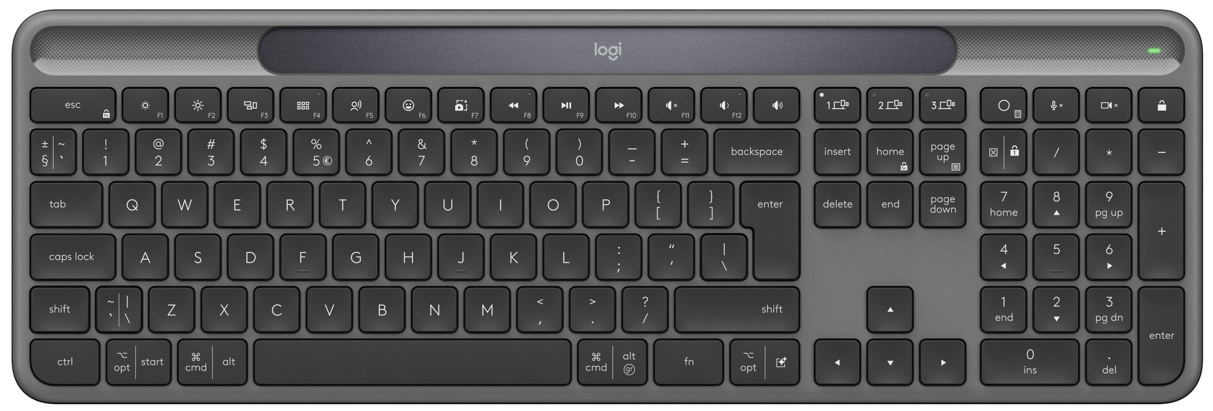 Tastierë wireless Logitech Signature Slim Solar Plus, Bluetooth, taste të personalizueshme, ngjyrë grafit