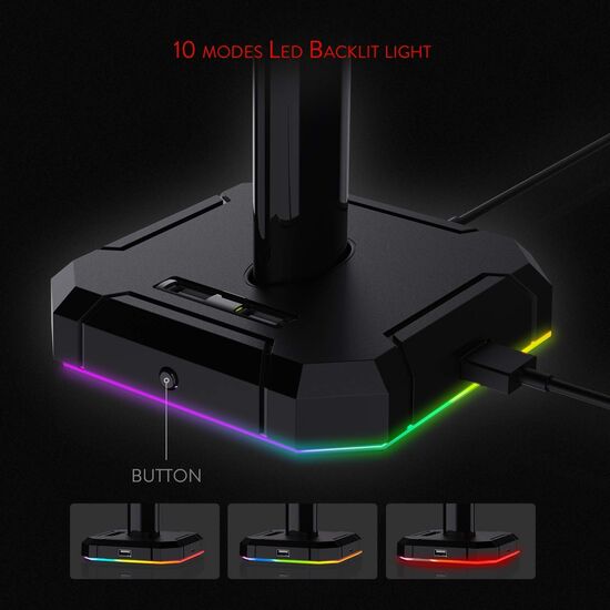 Mbajtëse Kufjesh Redragon Scepter Pro HA300 – (4x USB 2.0, RGB, Bazë Antirrëshqitëse)