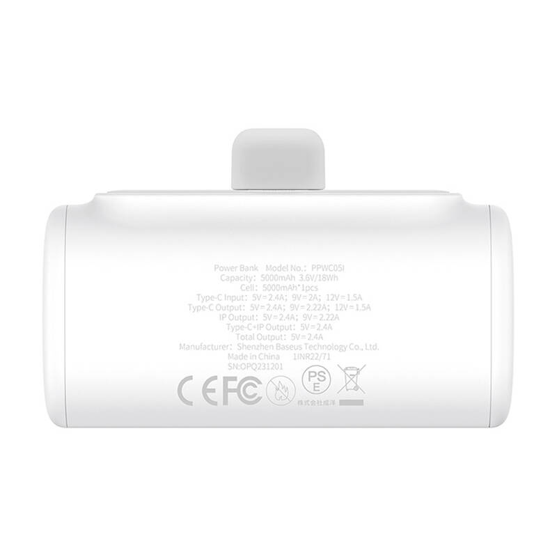 Power bank Baseus Compact, 5000mAh, 20W, i bardhë