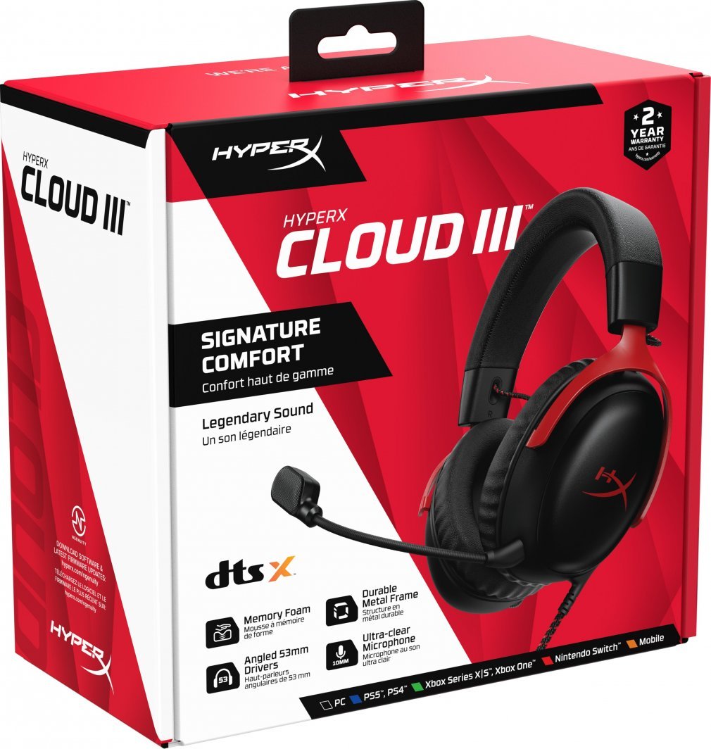 [OUTLET] Kufje HyperX Cloud III (727A9AA), të zeza/ kuqe