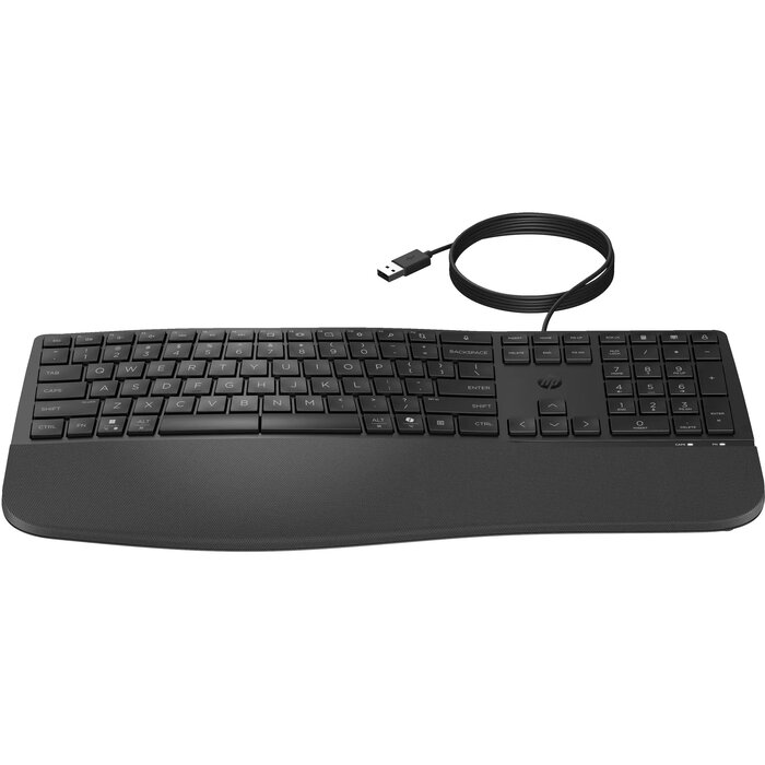 Tastierë HP 480 Comfort, me kabllo USB, madhësi e plotë, e zezë