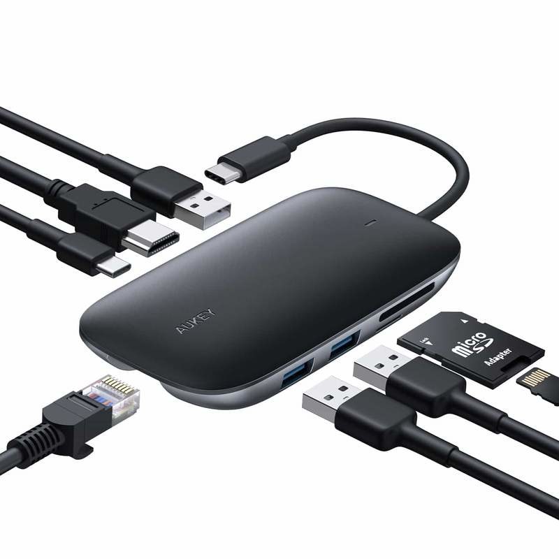 Qendër USB-C Aukey CB-C71, 8-në-1, 100W PD, e zezë