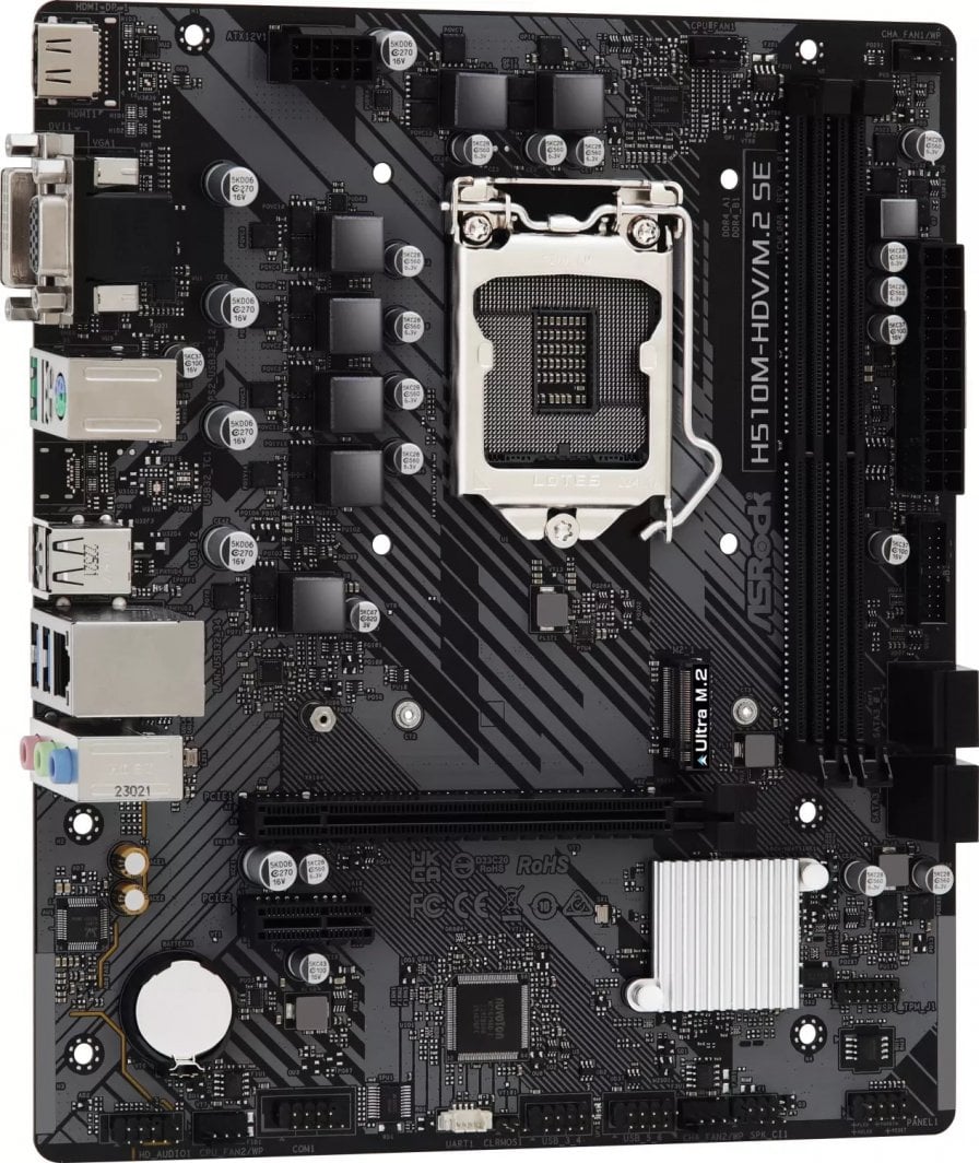 Матична плоча ASRock H510M-HDV/M.2 SE, Intel H510, Сокет 1200, 2 слота за RAM, Micro ATX