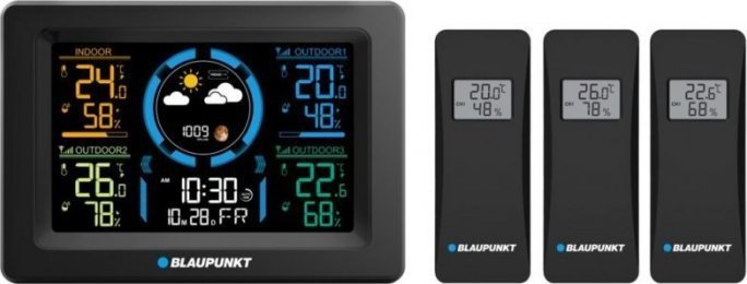 Stacion moti Blaupunkt WS40BK, ekran LCD me ngjyra, 3 sensorë të jashtëm, i zi