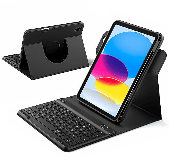 Këllëf me tastierë Inateck për iPad 10 10.9" 2022 dhe iPad A16 11" 2025, rrotullim 360°, i zi