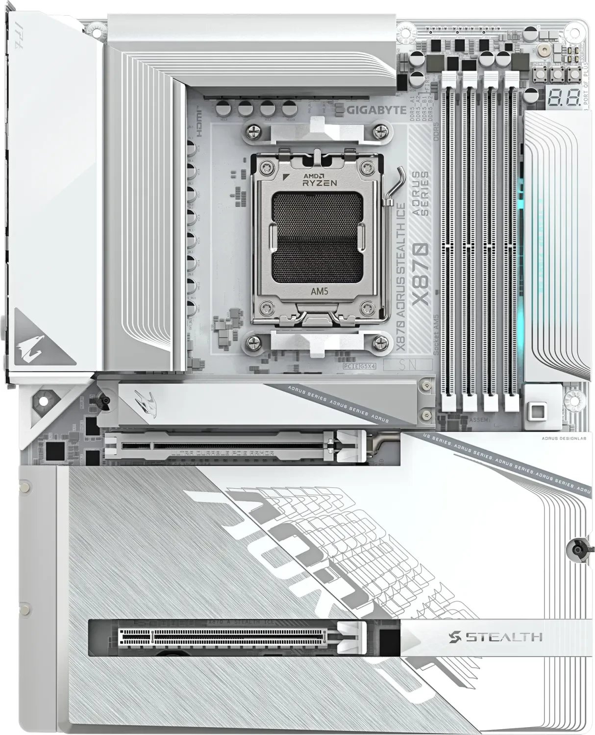 Матична плоча GIGABYTE X870 AORUS STEALTH ICE, AMD Ryzen 9000, DDR5, PCIe 5.0, бела