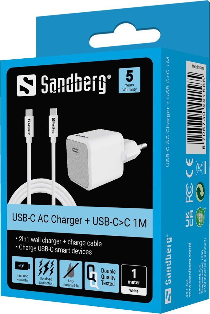 Karikues muri Sandberg USB C 20W, dalja USB C PD, me kabllo USB C 1m