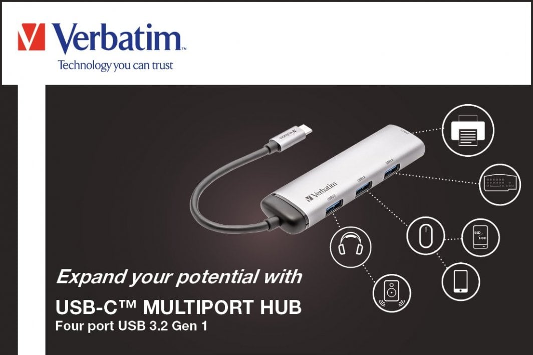 Hub USB C Verbatim Multiport, 4 porta USB 3.2 Gen 1, metalik