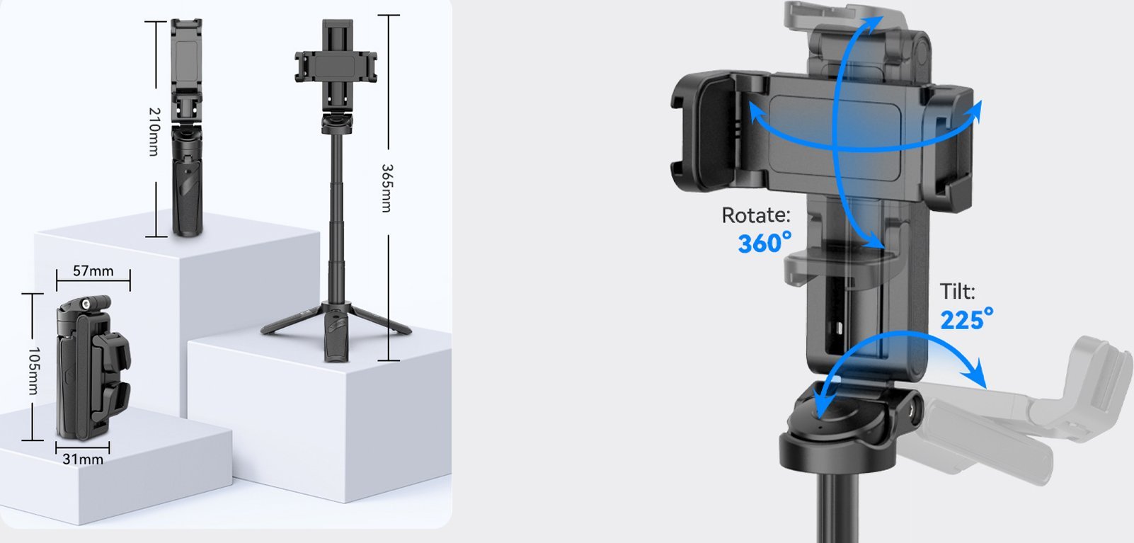 Tripod i zgjatueshëm Ulanzi JJ02 për smartphone, me telekomandë Bluetooth, i zi