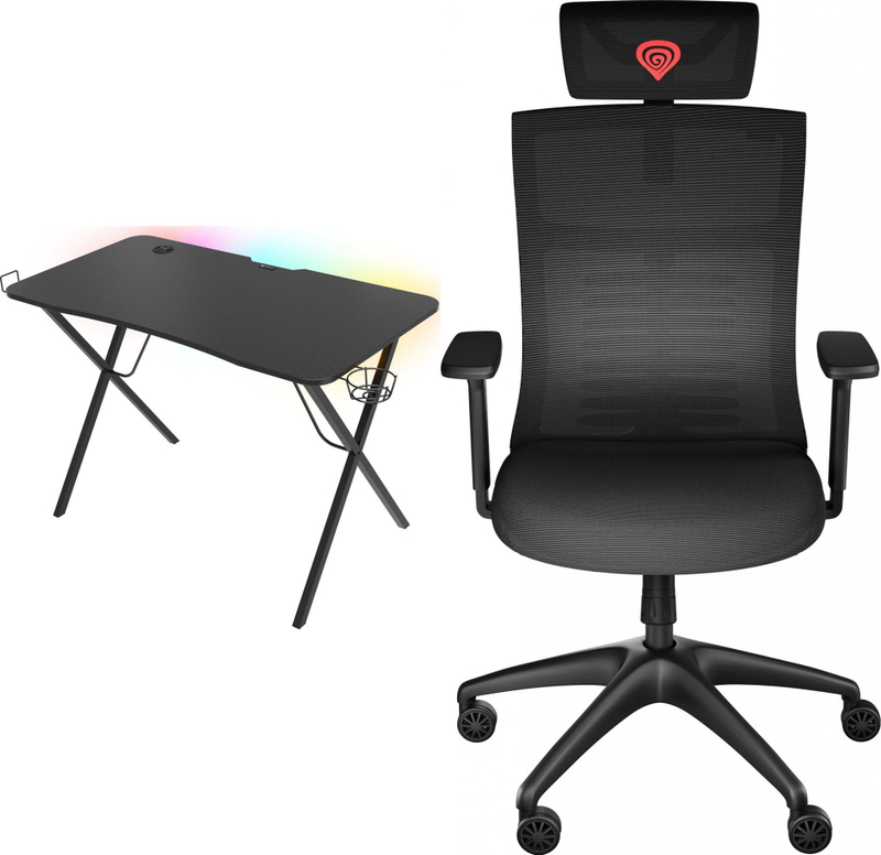 Tavolinë gaming Genesis Holm 200 RGB, 113x60 cm, me ndriçim RGB, e zezë