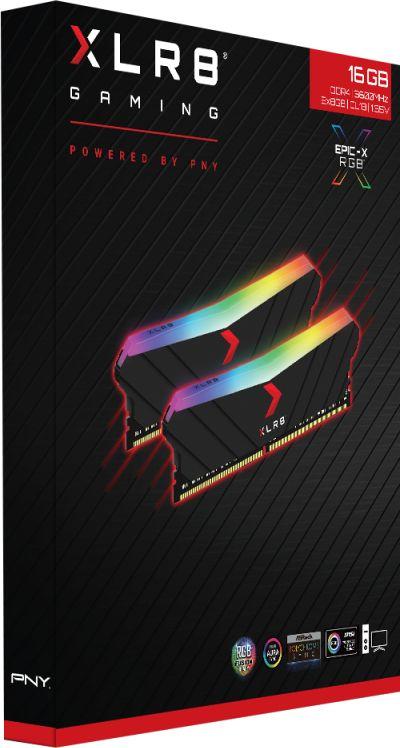 меморија  PNY XLR8 Gaming Epic-X RGB, DDR4, 16 GB, 3600 MHz, CL18, MD16GK2D4360018XRGB