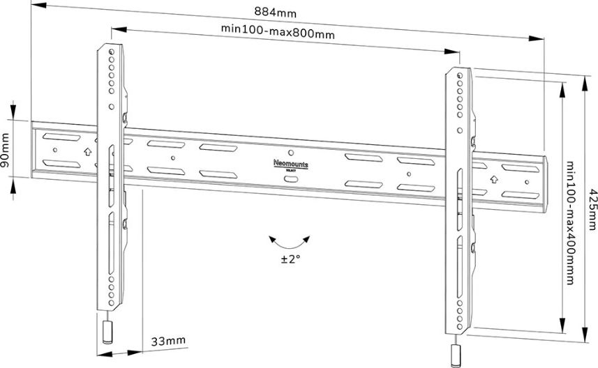 Mbajtëse muri për TV Neomounts WL30S-850BL18, 43" 98", deri 100kg, e zezë
