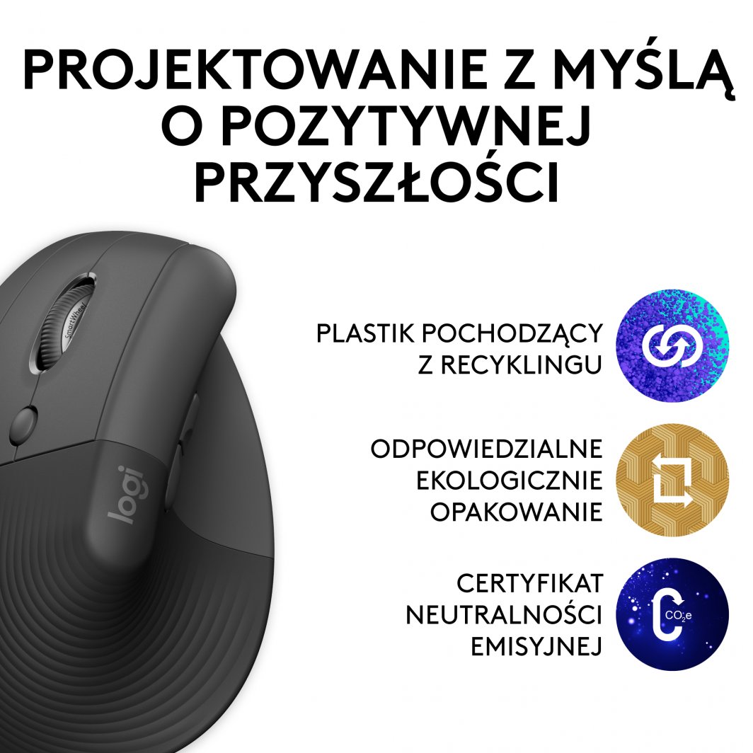 Maus Logitech Lift, për majtakë, wireless, Bluetooth, USB, i hirt