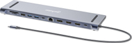 USB-C док Манхатон 12‑во‑1, 3x 4K, Power Delivery 100W, сив