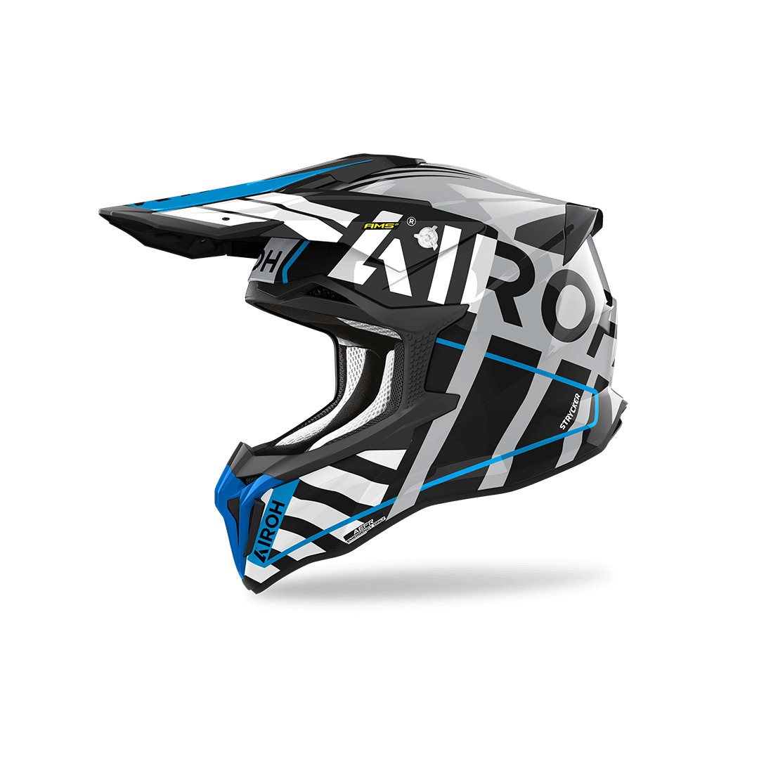 Kaska motocross Airoh Strycker Brave, HPC, AMS2, gri zi blu, XL