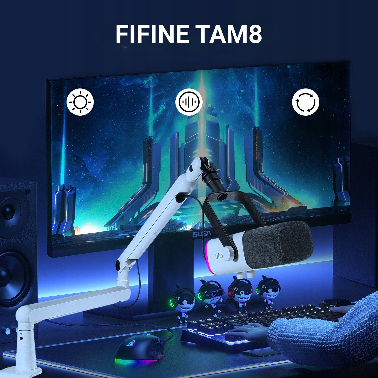 Mikrofon dinamik Fifine TAM8W, XLR USB, me boom arm, i zi