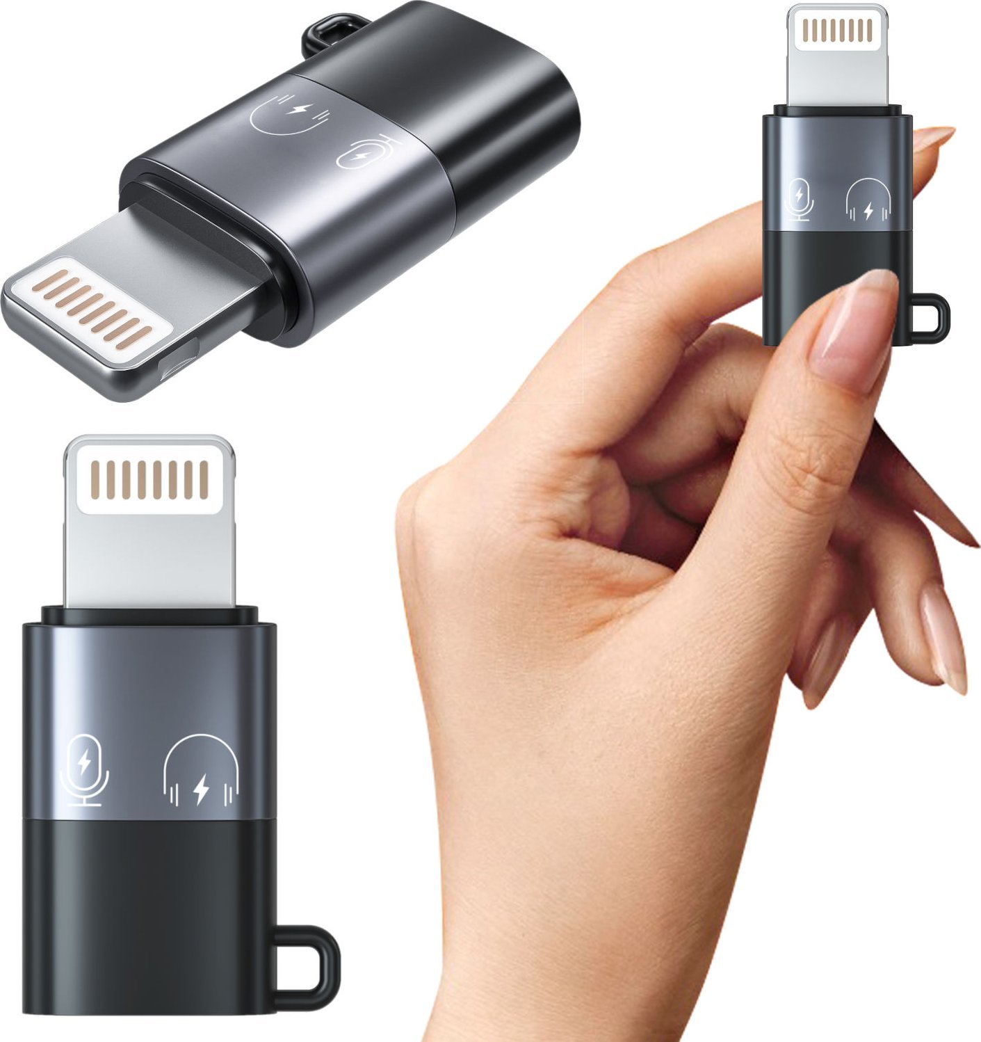 Adapter audio MOZOS ASM-6, USB-C në Lightning, OTG, gri metalik