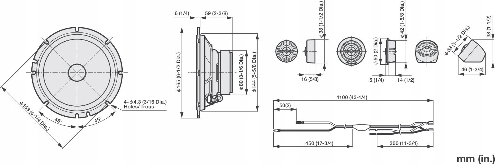 Altoparlantë veture Pioneer 6.5", 2 Way, të zinj