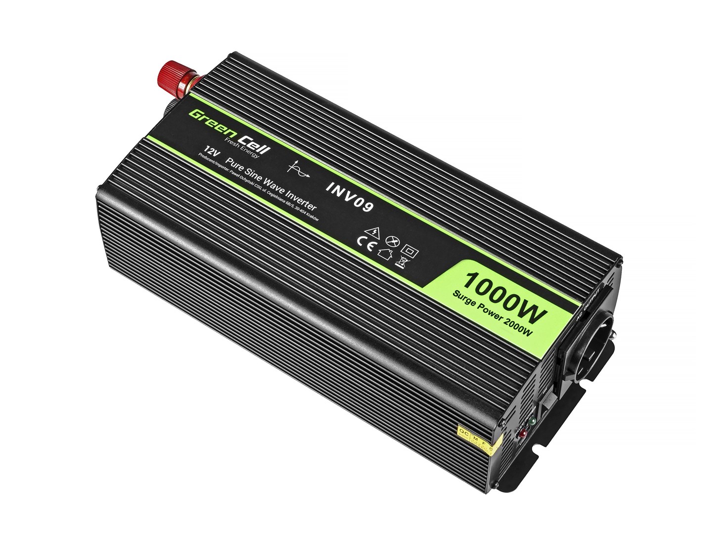 Inverter Green Cell INV09, 12V në 230V, 1000W, i zi
