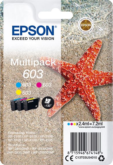 Ngjyrë për printer Epson Ink C13T03U54010 Ink, color, 3x2.4ml, Epson Expression Home XP-2100, 2105, 3100, 3105 WF-2310, e kaltër/kuqe/verdhë