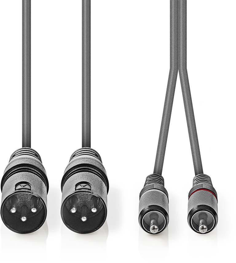 Kabllo audio Nedis XLR në RCA, 3 m, 2x XLR 3 pin mashkull 2x RCA mashkull, gri