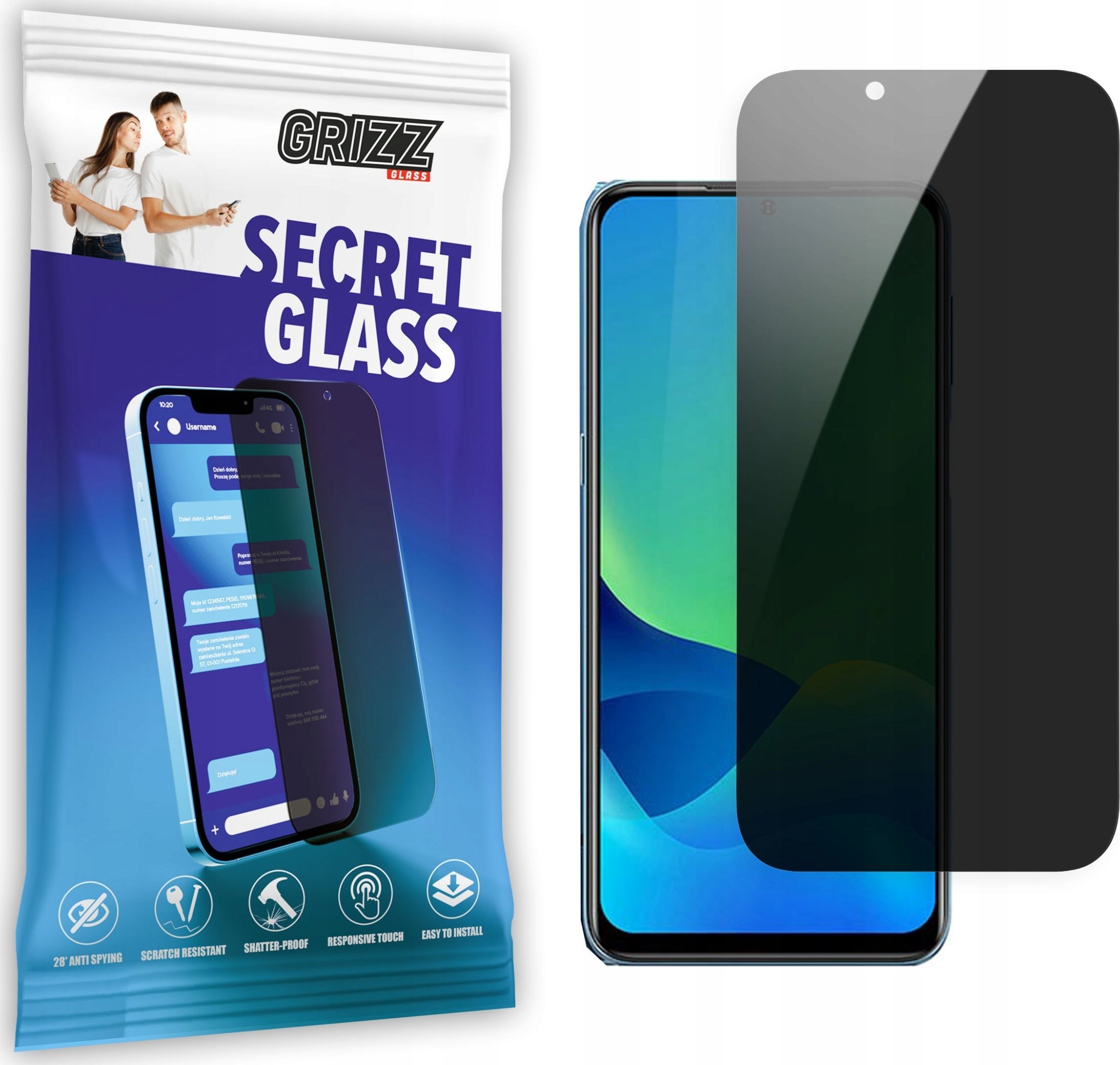 Xham privatësie Grizz SecretGlass për Ulefone Note 13P, mbrojtës ekrani, rezistent ndaj gërvishtjeve, transparent