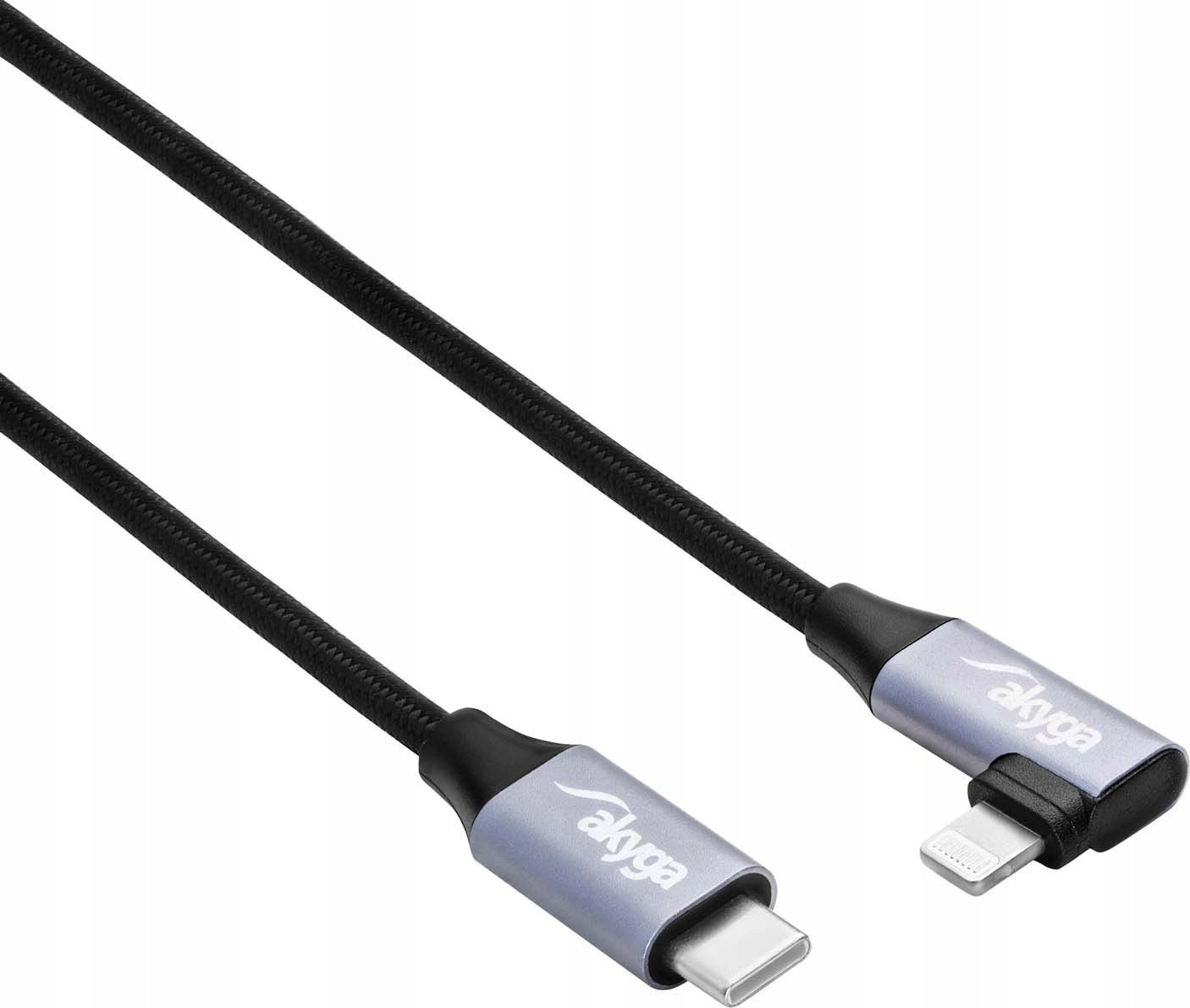 Kabllo USB Akyga AK-USB-55, USB-C në Lightning, 0.30 m, e zezë