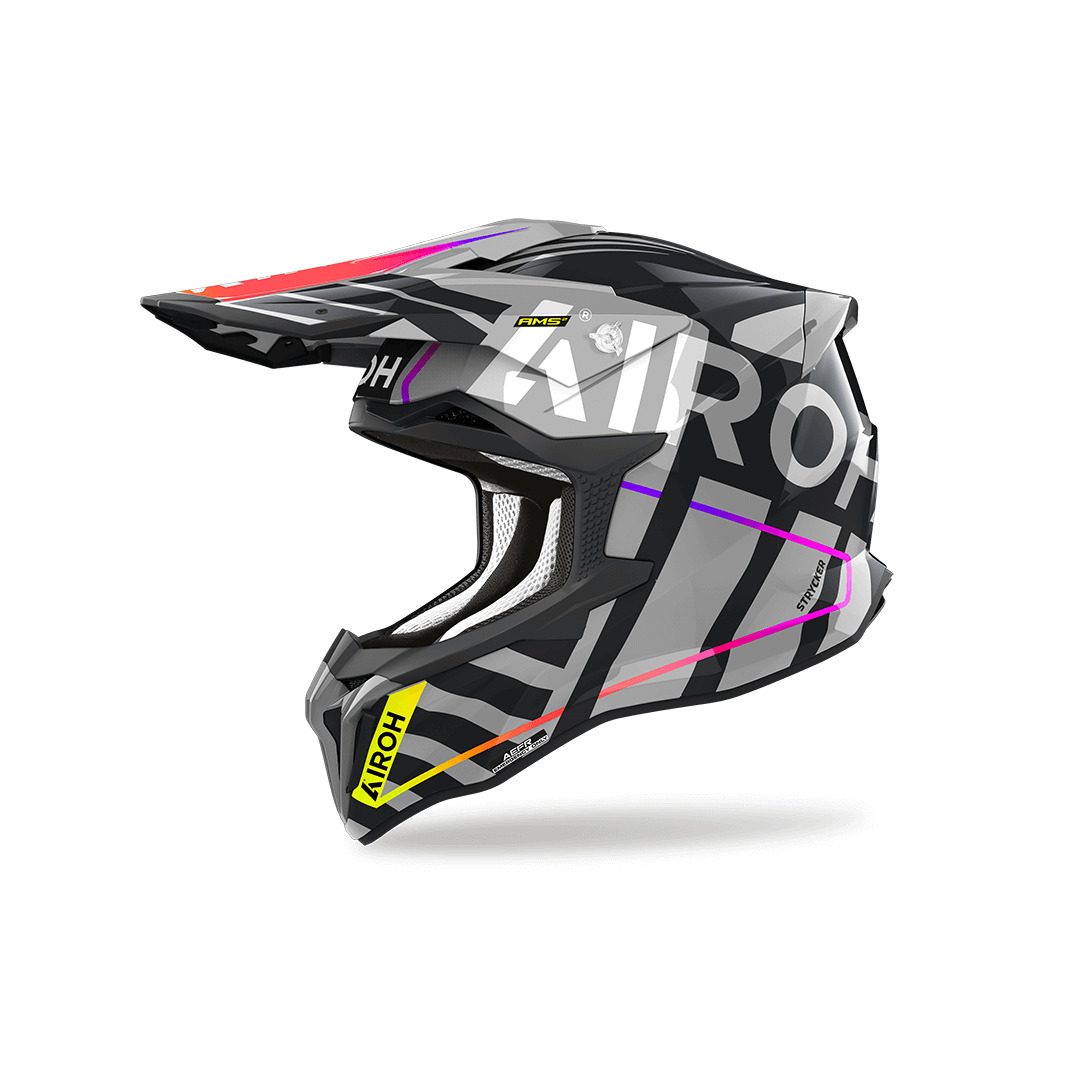 Helmetë motocross Airoh Strycker Brave, madhësia XL, gri e zezë rozë verdhë