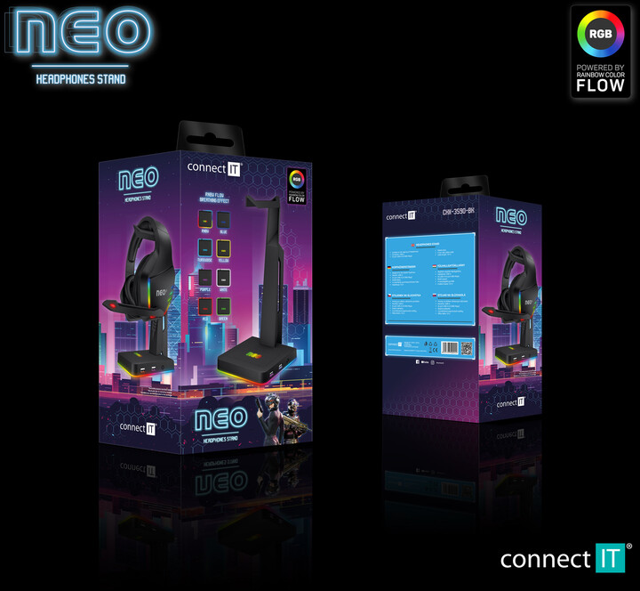 Mbajtëse për kufje CONNECT IT NEO Stand-It, RGB, e zezë