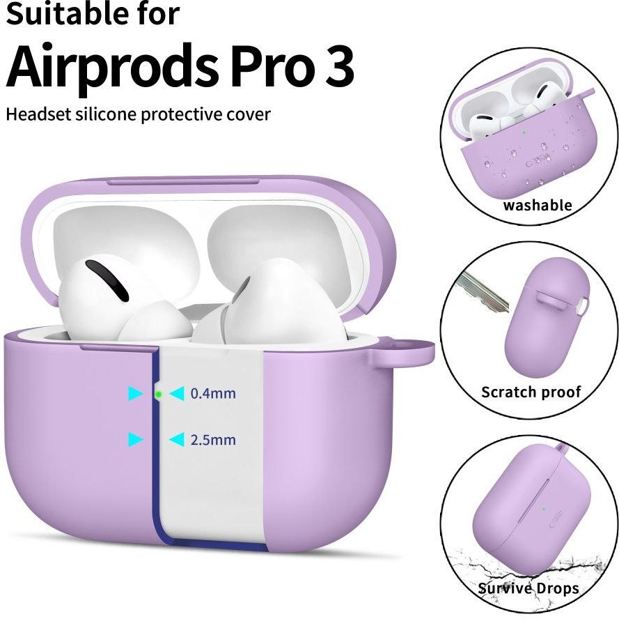 Kuti mbrojtëse Tech-Protect për AirPods Pro 3, silikon, me karabinë, lavender