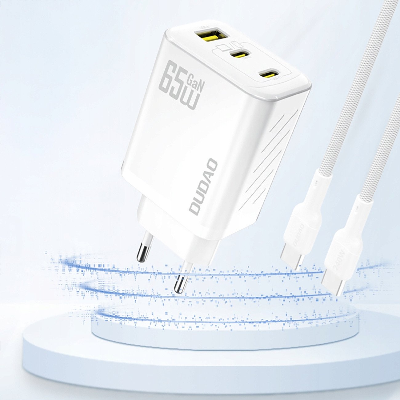 Полнач USB Dudao A29EU, 65W GaN, 2x USB C 1x USB A, бел