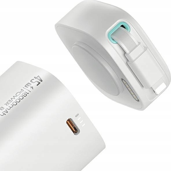 Powerbank Usams, 18000mAh, PD 45W, me kabllo Lightning tërheqëse, i bardhë