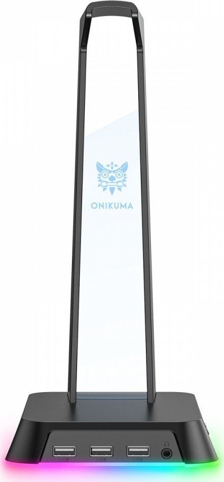 Mbajtëse kufjesh Onikuma Stand Holder Base, RGB, me USB HUB, e zezë