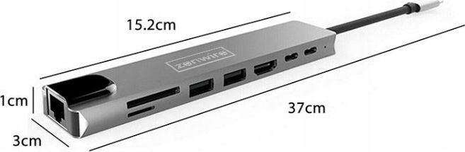 Adapter HUB 9in1 ZENWIRE USB C, HDMI 4K, RJ45, gri Space Grey