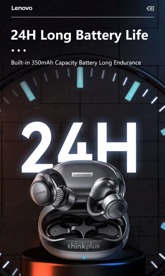 Dëgjuese Lenovo X20 Ear Clip TWS, 6 orë, 10m, me mikrofon, të zeza