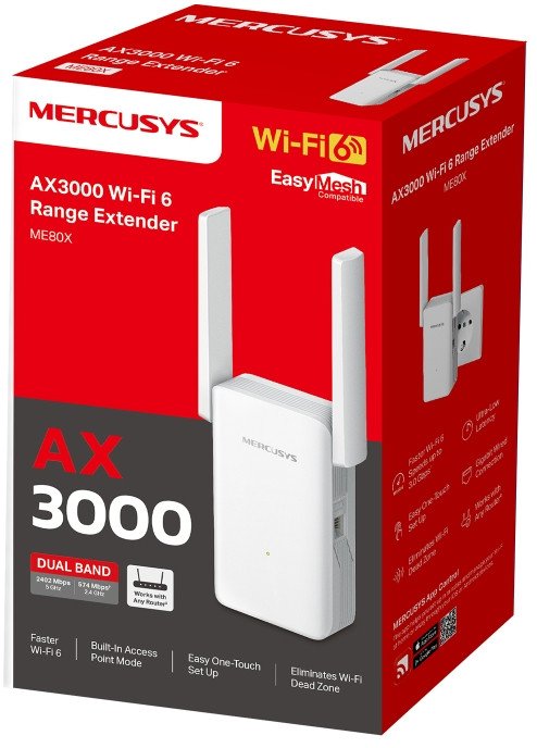 Zgjërues Wi Fi Mercusys ME80X, AX3000, Wi Fi 6, i bardhë