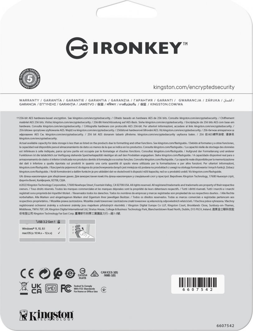 Pendrive Kingston IronKey VP50C, USB-C, 128 GB, i kaltër