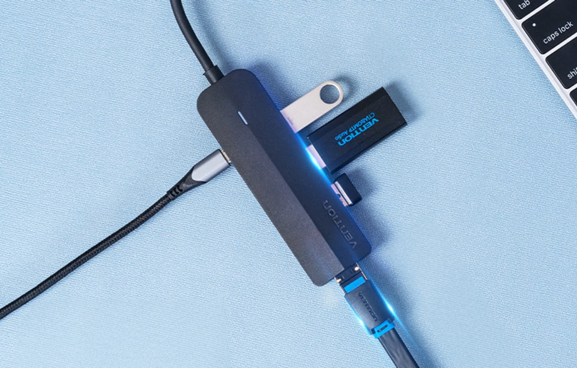 HUB USB C Vention, 3x USB 2.0, RJ45, 0.15m, i zi
