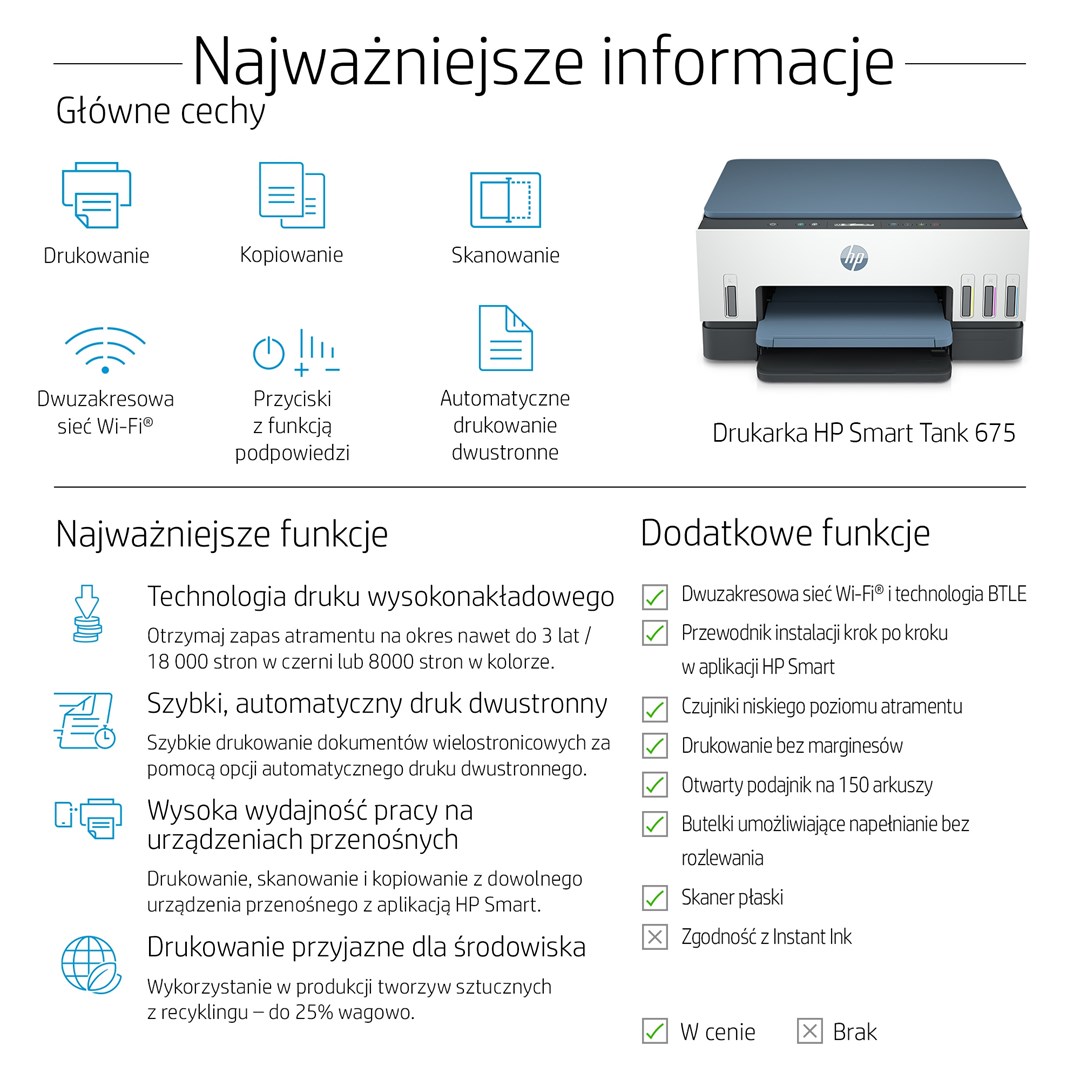 Printer multifunksional HP Smart Tank 675, Inkjet termal, i kaltër