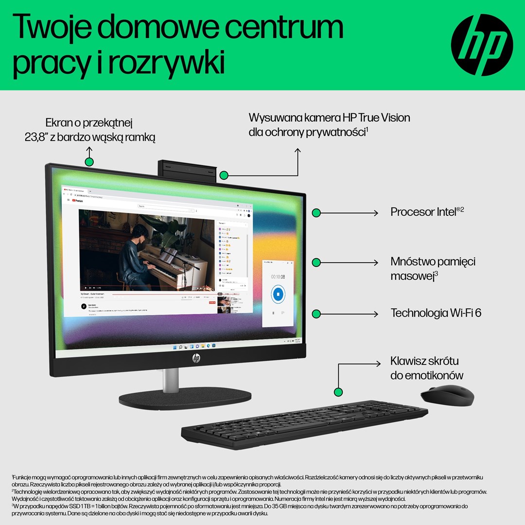 Kompjuter All-in-One HP 24-cr0011nw, i5-1335U, 23.8", 512GB SSD, i zi