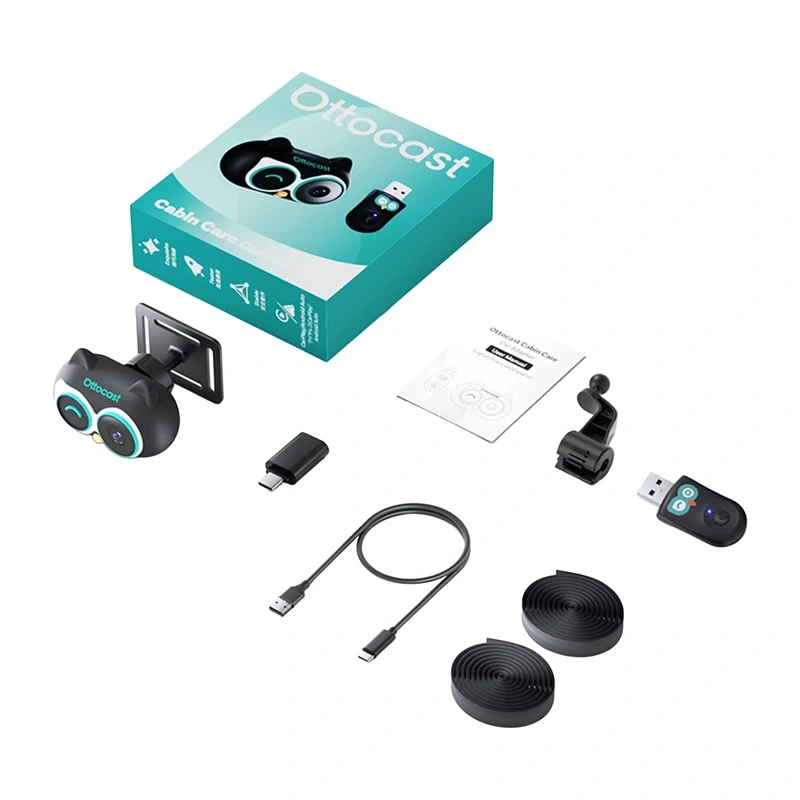 Adapter makinë Ottocast CarPlay Wireless me Car Nanny, kamerë kabine, i zi